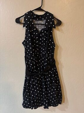 bailey blue Black and White Polka Dot Sleeveless Collared Mini Dress